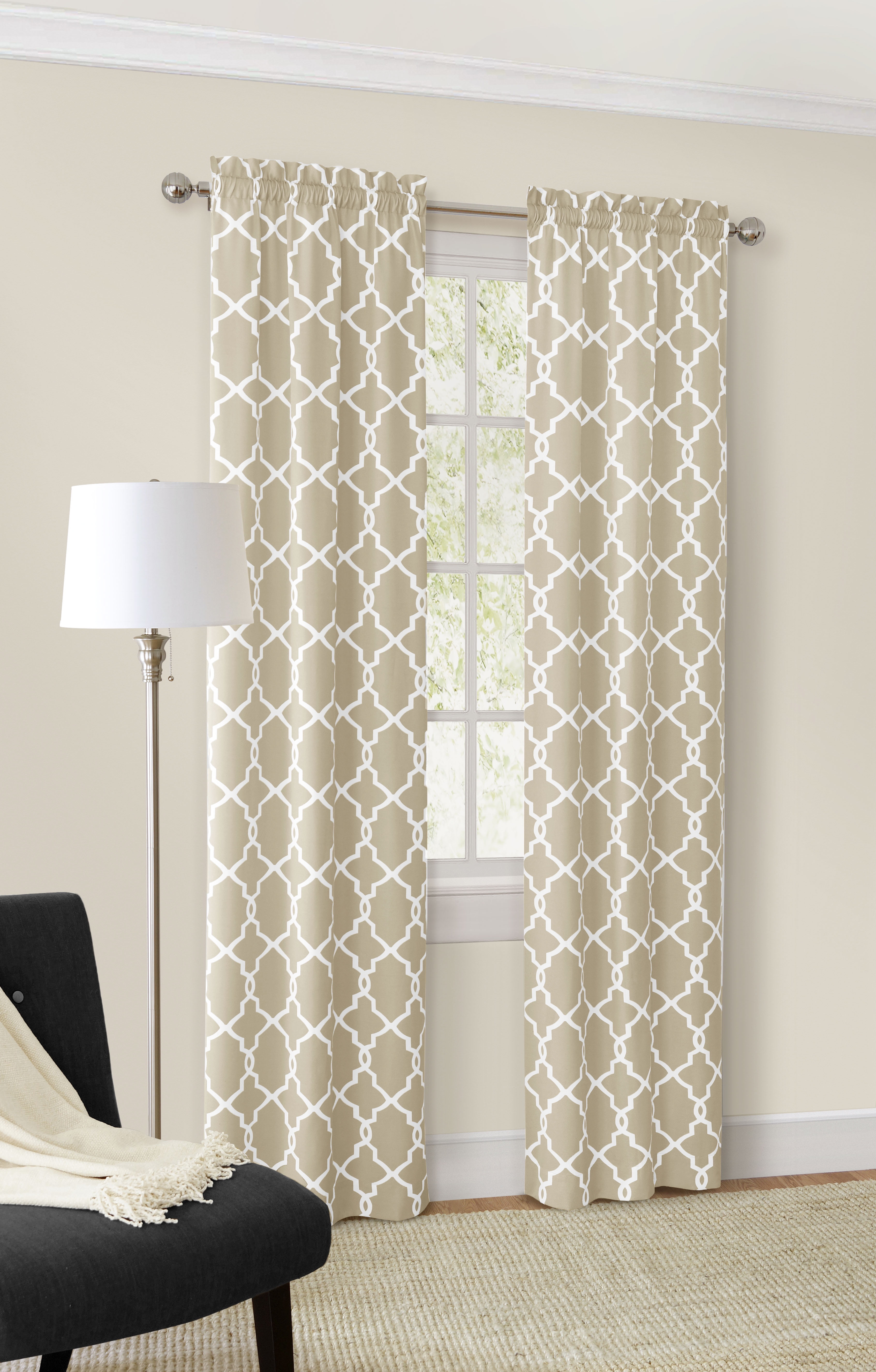 Mainstays Calix Fashion Light Filtering Rod Pocket Window Curtain Panel Pair, Taupe, 28x84