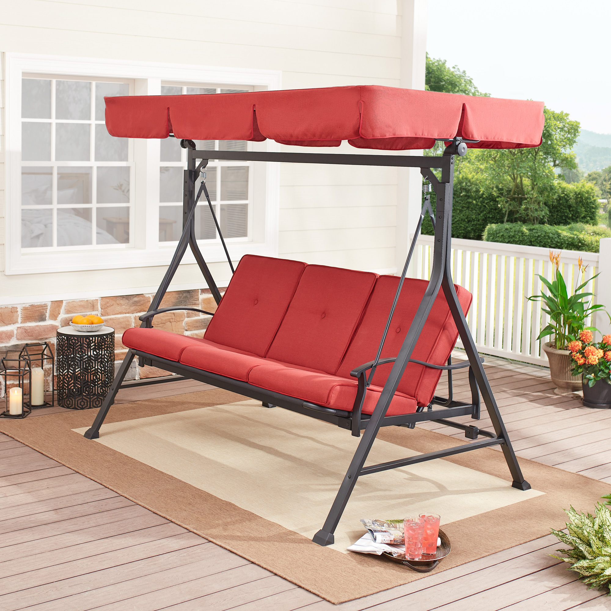 Mainstays Callimont 3 Person Steel Porch Swing - Red/Black - image 1 of 14