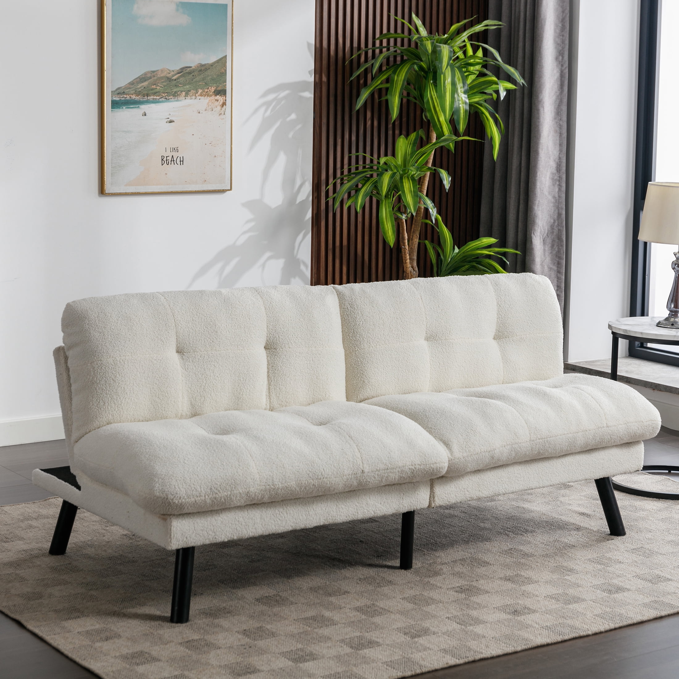 Mainstays Camden Cozy Futon, Cream Boucle Fabric, 72"
