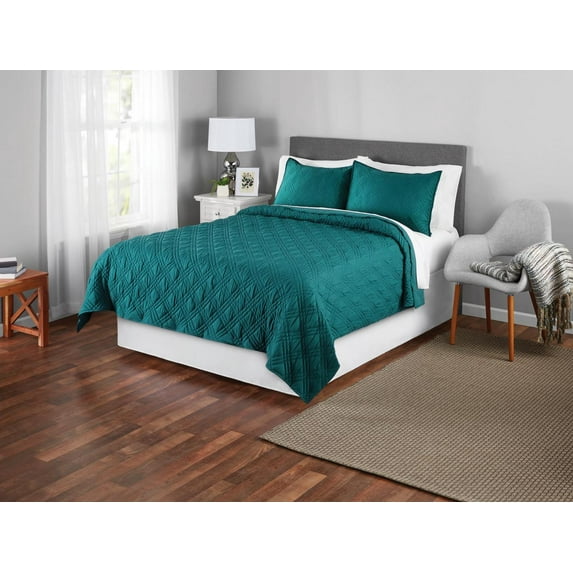 Mainstays Camille Modern Teal Diamond Woven Quilt, Full/Queen