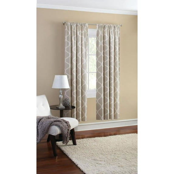 Mainstays Canvas Ironwork Light Filtering Rod Pocket Single Curtain Panel, Beige, 50" x 84"