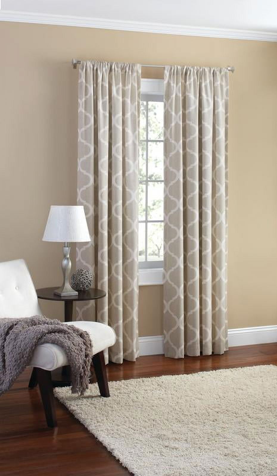 Mainstays Canvas Ironwork Light Filtering Rod Pocket Single Curtain Panel, Beige, 50 x 95
