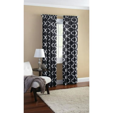 Mainstays Canvas Ironwork Light Filtering Rod Pocket Single Curtain Panel, Black, 50 x 95
