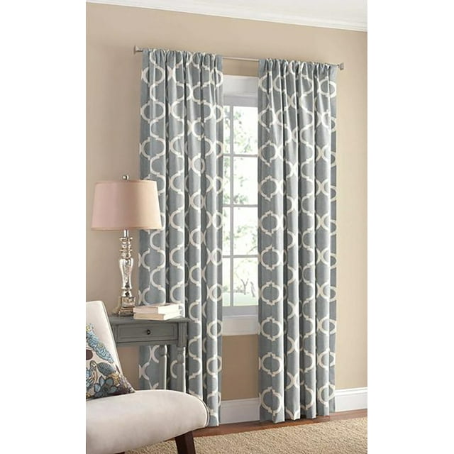 Mainstays Canvas Ironwork Light Filtering Rod Pocket Single Curtain Panel, Gray, 50" x 84"