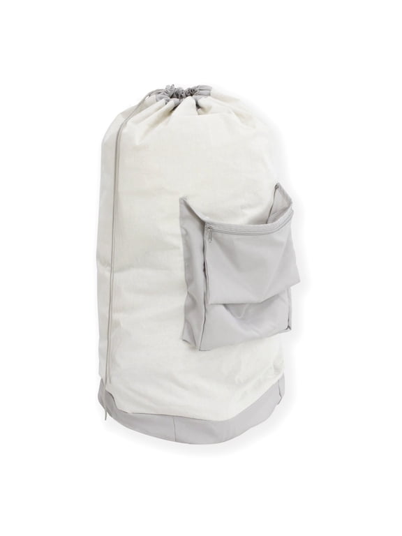 Durable Canvas Laundry Bag with Drawstring and Pocket, 26" x 37"