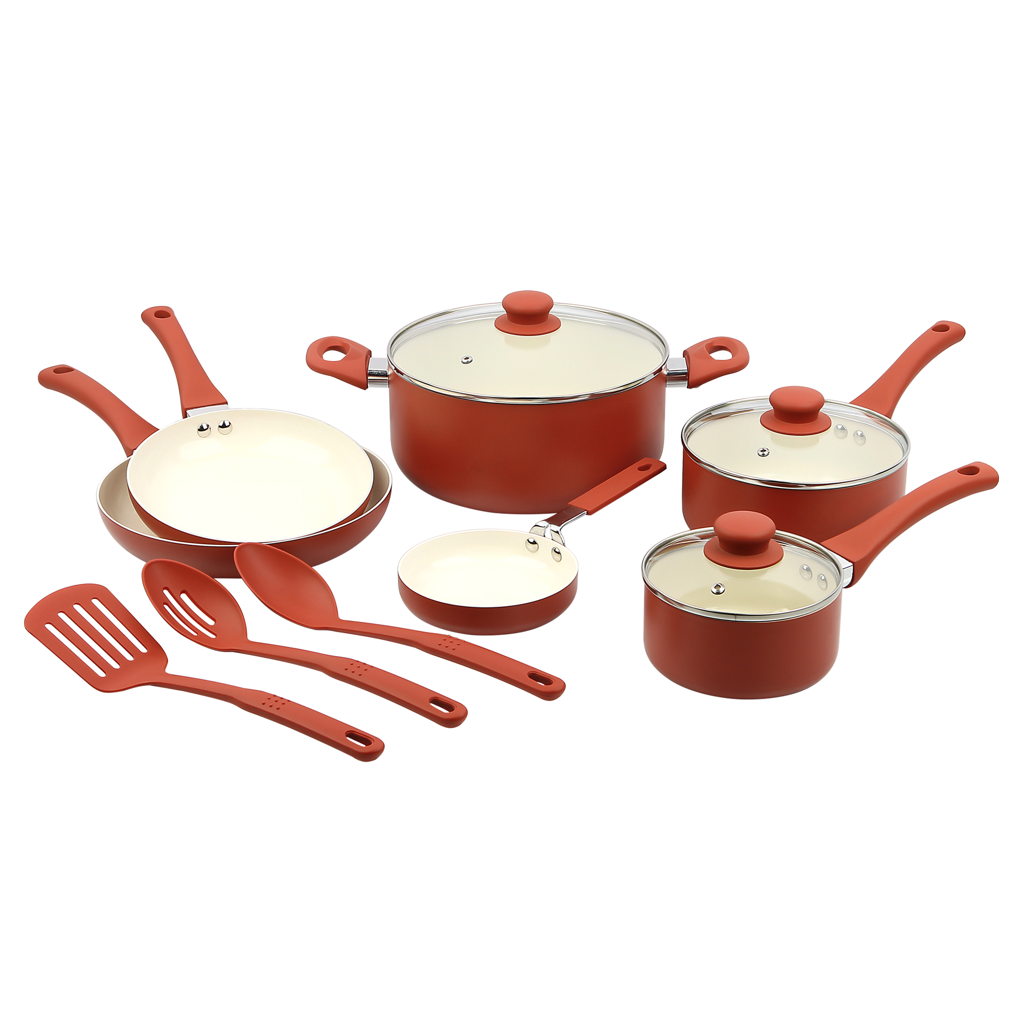 Mainstays Ceramic Aluminum 12 Pieces Set Red Canyon Nonstick Walmart Mainstays Ceramic Aluminum 12 Pieces Set Red Canyon Nonstick Walmart