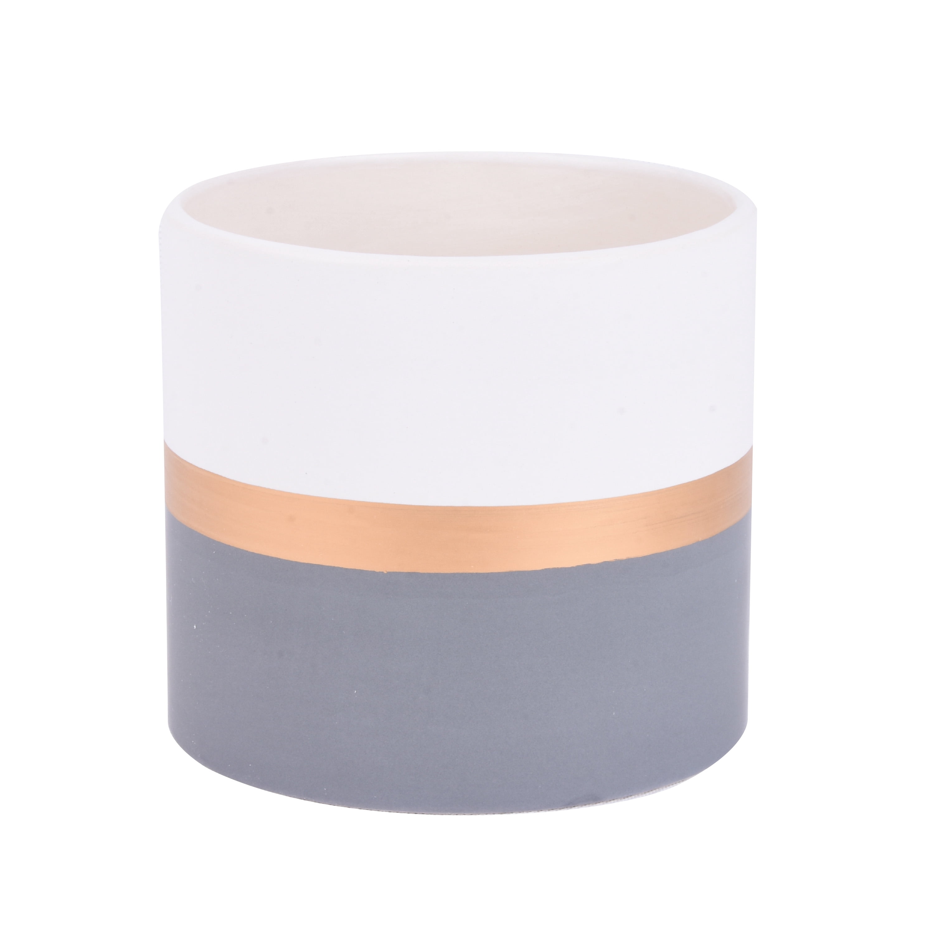 Mainstays Ceramic White & Grey Ceramic Planter with Stripe, 6.5 in D x 6 in H