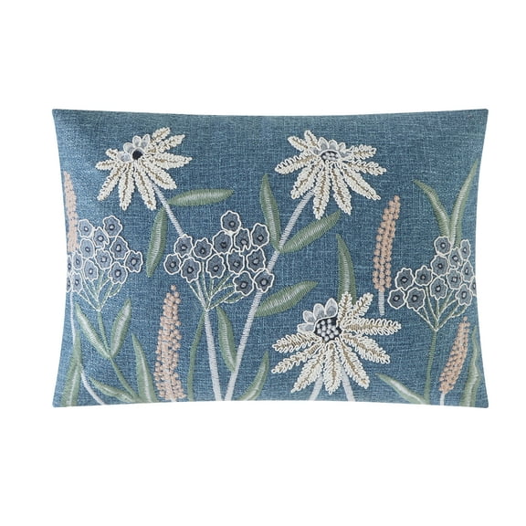 Mainstays Chambray Embroidered Botanical Decorative Throw Pillow For Adults, 14 x 20