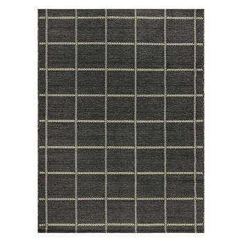 Mainstays Charcoal Checkered Woven 7’ x 10’ Outdoor Rug - Polypropylene/Polyester - Black & White