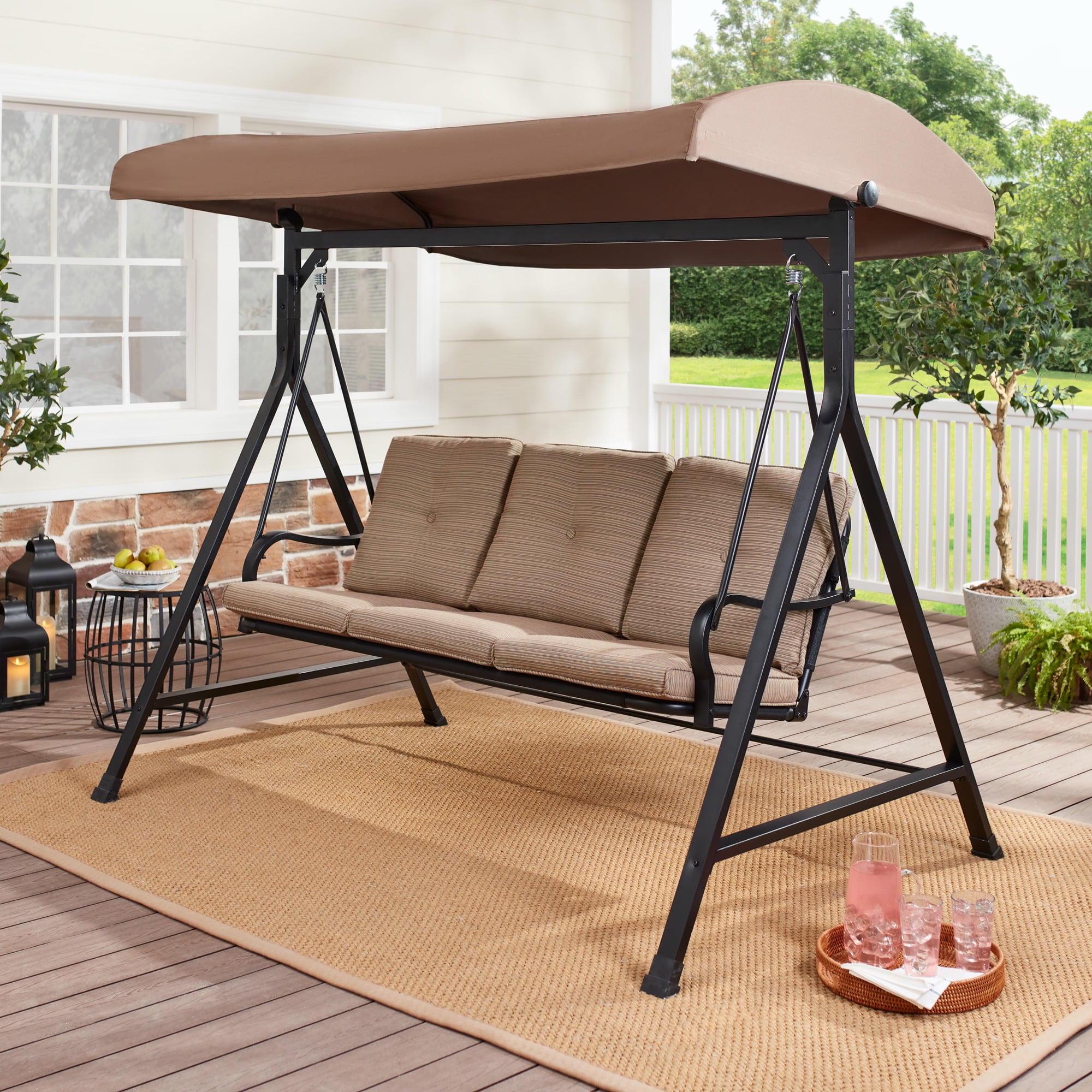 Mainstays Charleston Park Canopy Steel Porch Swing Brown/Black