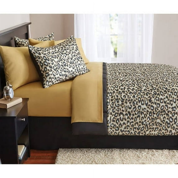 Mainstays Cheetah Print 8 Piece Bed in a Bag Comforter Set With Sheets, Queen
