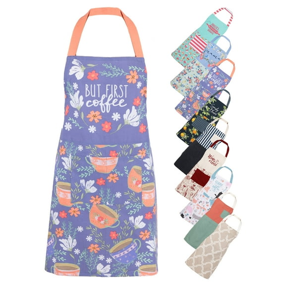 Mainstays Chef Kitchen Apron, 28" x 32" Coffee Cotton Bib Apron with Pockets for Cooking, Baking, Gardening in Blue