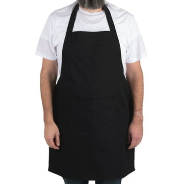 Mainstays Chef Kitchen Apron, 28" x 32" Cotton Bib Apron with Pockets for Cooking, Grilling, BBQ in Black