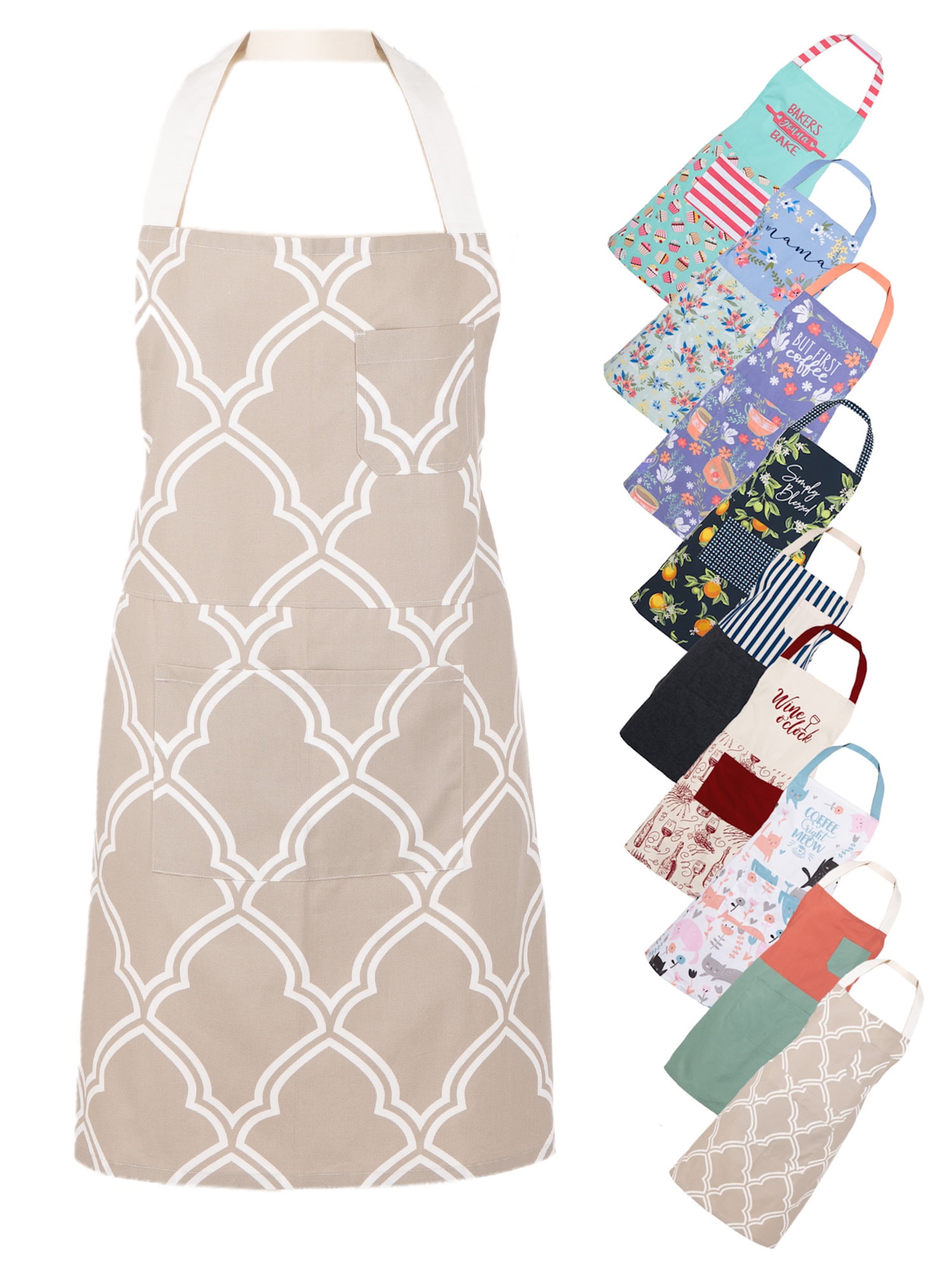 Mainstays Chef Kitchen Apron, 28" x 32" Geometric Bib Apron with Pockets for Cooking, Baking, Gardening in Stone - Walmart.com