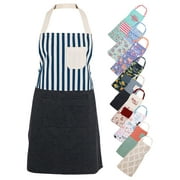 Mainstays Chef Kitchen Apron, 28" x 32" Stripe Cotton Bib Apron with Pockets for Cooking, Baking, Gardening in Navy