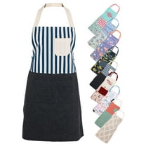 Mainstays Chef Kitchen Apron, 28" x 32" Stripe Cotton Bib Apron with Pockets for Cooking, Baking, Gardening in Navy
