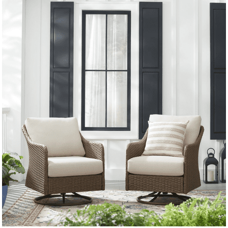 Mainstays Chelsea 4-Piece Outdoor Leisure Chat Set with Swivel Rockers, Beige