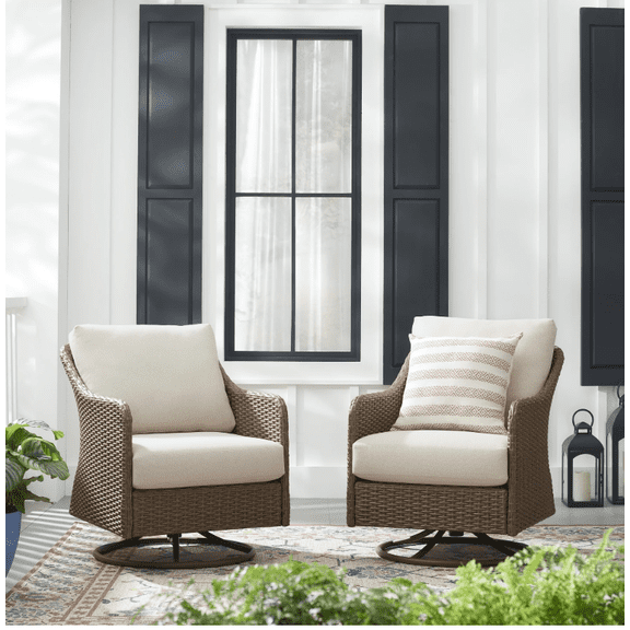 Mainstays Chelsea 4-Piece Outdoor Leisure Chat Set with Swivel Rockers, Beige