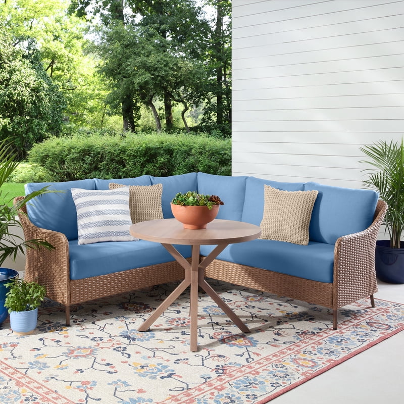 Mainstays Chelsea Outdoor Patio 4-Pieces Sectional Dining Set, Blue $398 + Free S&H at Walmart