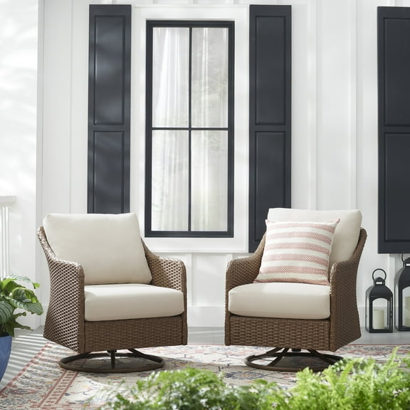 Mainstays Chelsea 2 Pieces Outdoor Patio Swivel Rocker with Beige Cushions