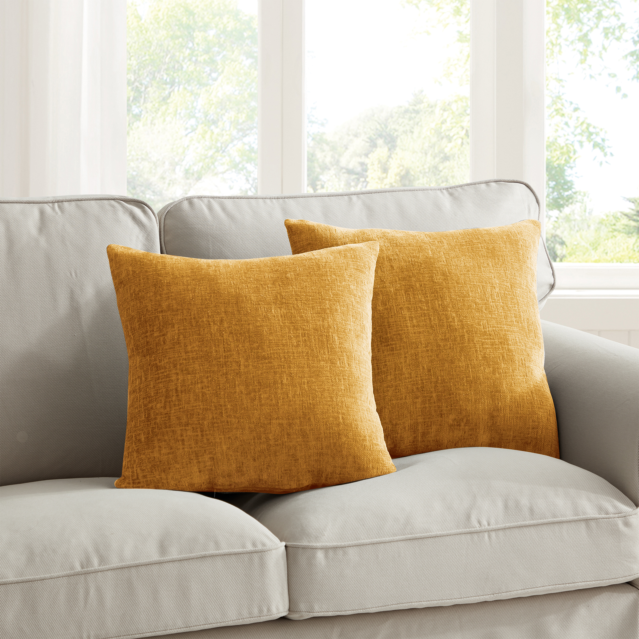 Mainstays Chenille 18" x 18" Gold Solid Polyester Decorative Pillows (2 Count) - image 1 of 5