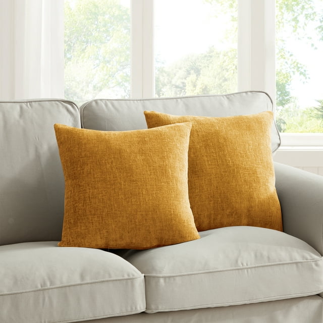 Mainstays Chenille 18" x 18" Gold Solid Polyester Decorative Pillows (2 Count)
