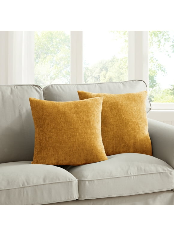 Mainstays Chenille 18" x 18" Gold Solid Polyester Decorative Pillows (2 Count)
