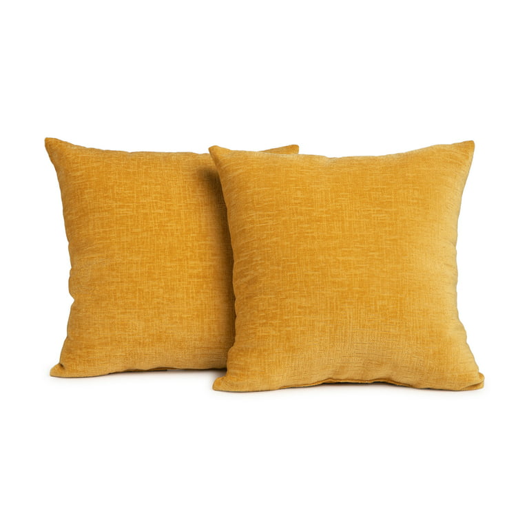 Mainstays, Chenille Decorative Square Pillow, 18 x 18, Yellow, 2 Pack