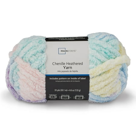 Mainstays Chenille Heathered Yarn Multi-Pastel, 33 Yards, 100 Percent Polyester, Super Bulky Weight