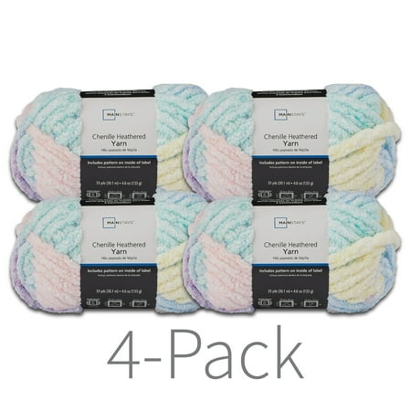 Mainstays Heathered Chenille Yarn, 33 yd, Multi Pastel, 100% Polyester, Super Bulky, Pack of 4