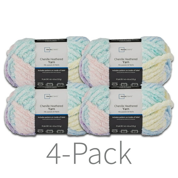 Mainstays Heathered Chenille Yarn, 33 yd, Multi Pastel, 100% Polyester, Super Bulky, Pack of 4