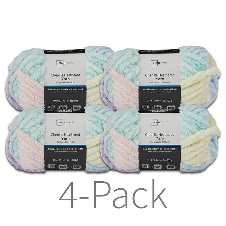 Mainstays Chenille Heathered Yarn, 33 yd, Multi Pastel, Super Bulky, Pack  of 4 