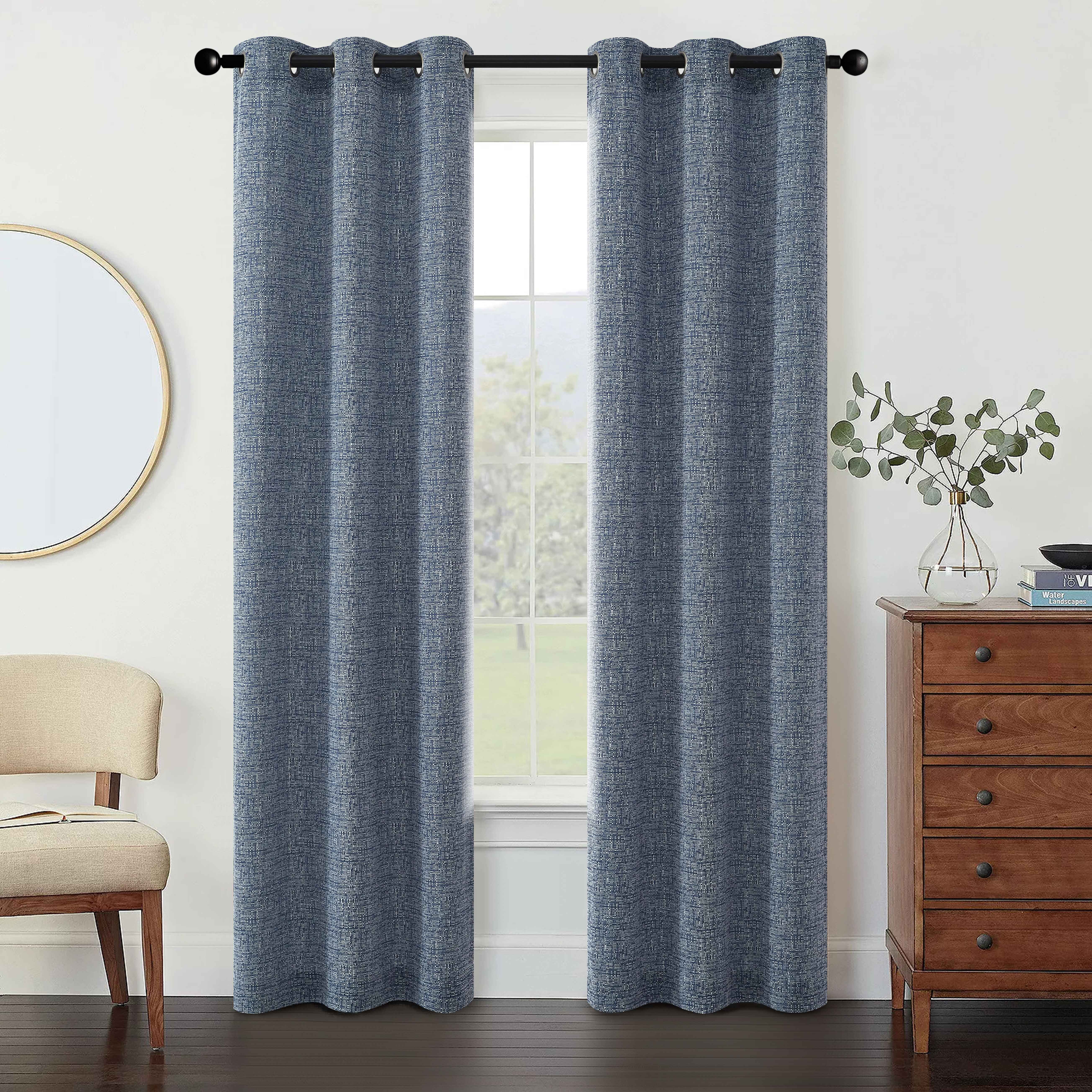 Mainstays Chenille Light Filtering Curtain Panel Pair, Blue, 38"W x 84"L