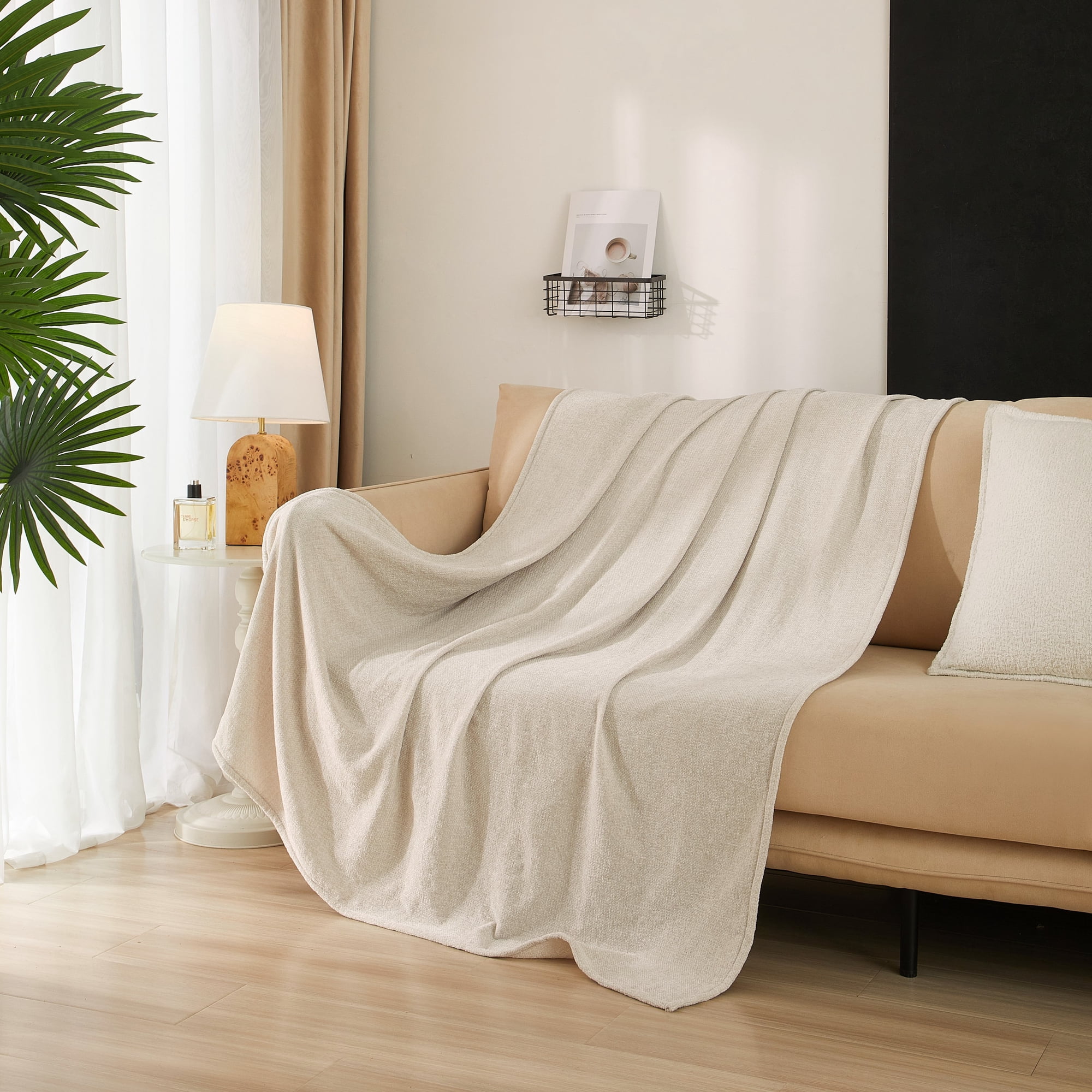 Mainstays Cozy Chenille Throw, Papyrus Beige, 50" x 60"