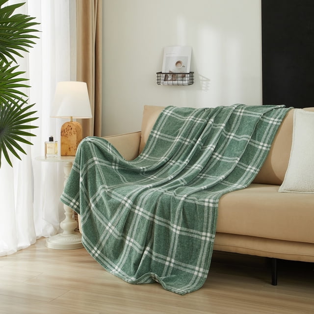 Mainstays Cozy Chenille Throw, Sage Green Plaid, 50" x 60"