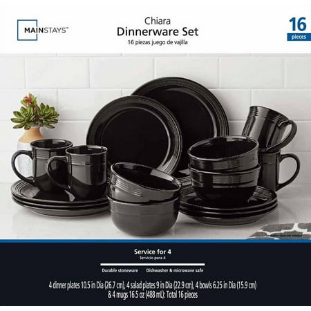 Mainstays Chiara 16pc Black Dinnerware Set