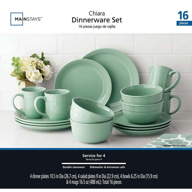 Mainstays Chiara 16pc Green Sage Set