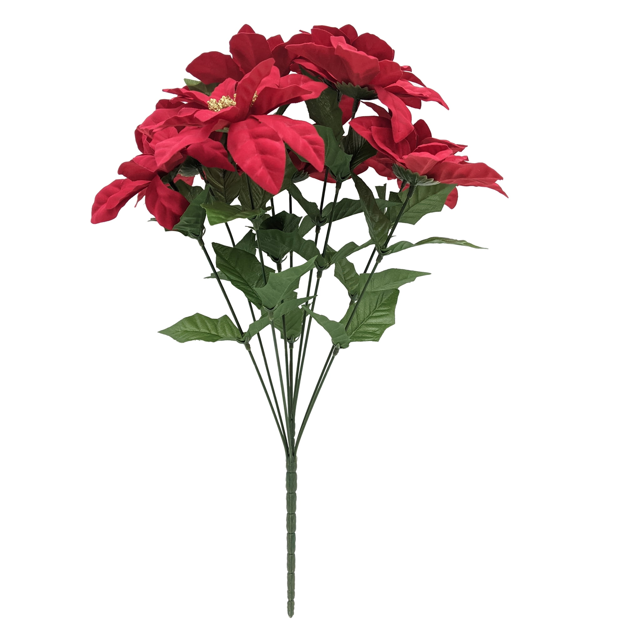 Mainstays Christmas Artificial Red Poinsettia Bush Natural with Gold