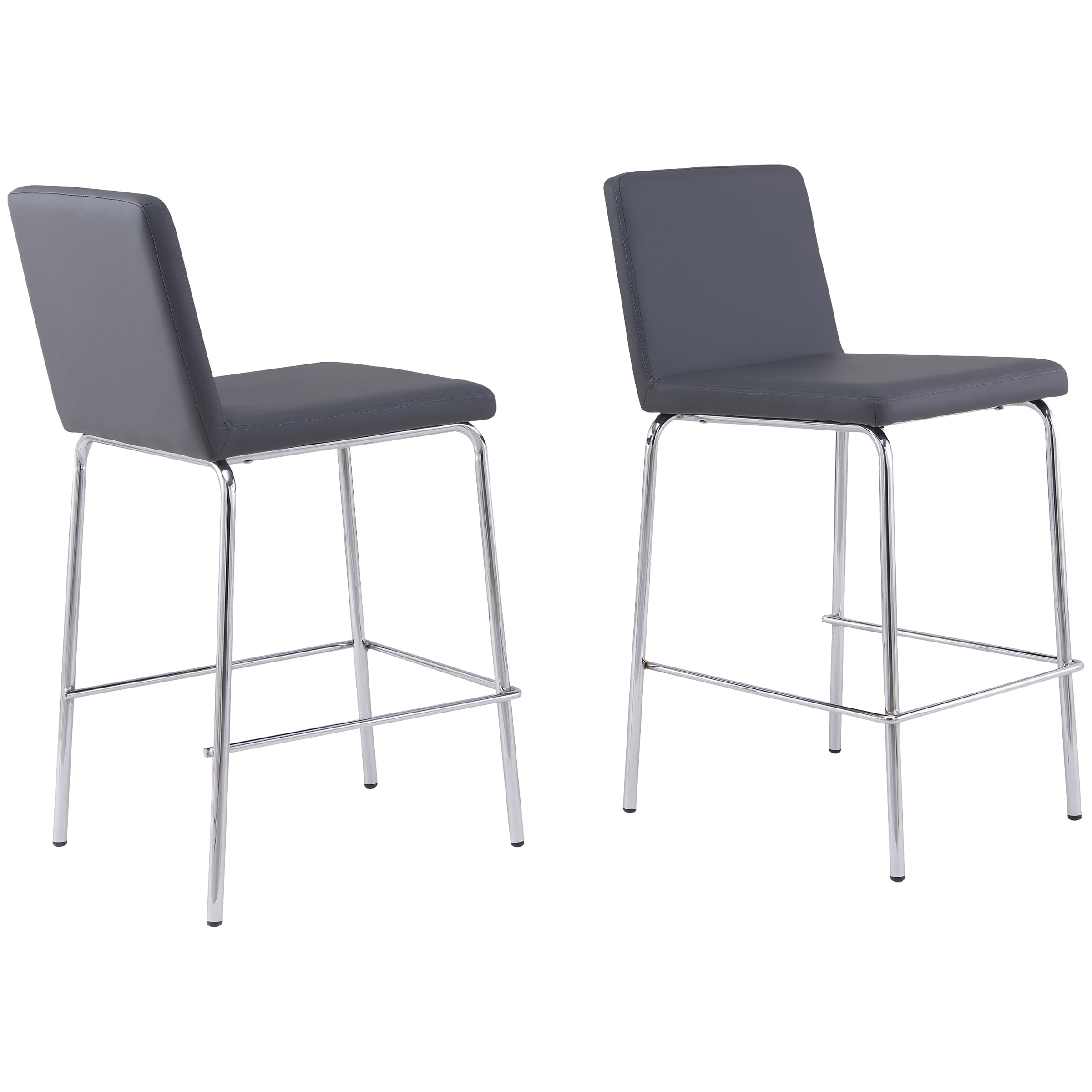Mainstays Chrome Leg Counter Stool, Gray Faux Leather, Set of 2
