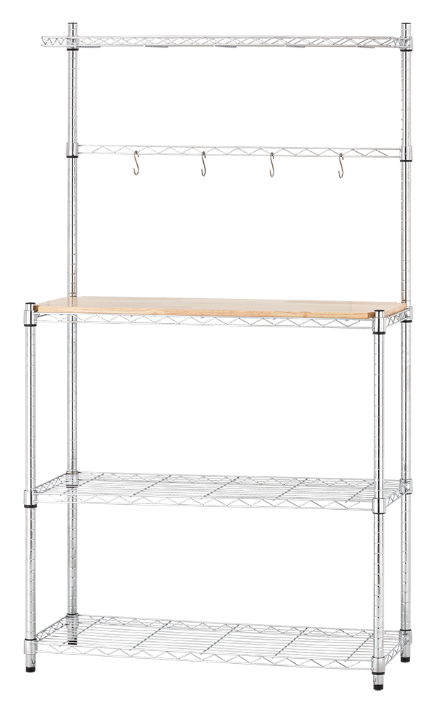 Mainstays Chrome Plated Silver Metal Baker's Rack with Wood Shelf - image 1 of 7