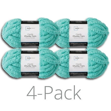 Mainstays Chunky Chenille Yarn, 31.7 yd, Aqua, 100% Polyester, Super Bulky, Pack of 4