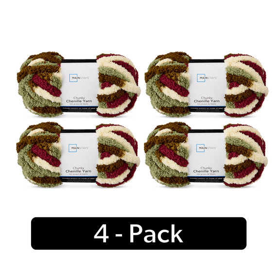 Mainstays Chunky Chenille Yarn, 31.7 yd, Autumn Roots Multi, 100% Polyester, Super Bulky, Pack of 4