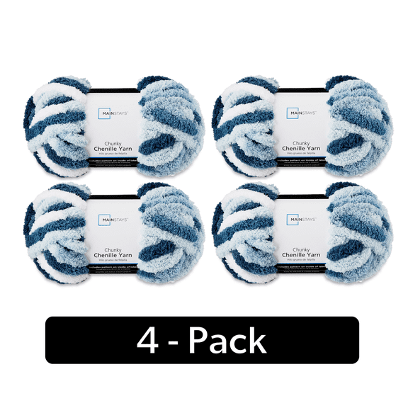Mainstays Chunky Chenille Yarn, 31.7 yd, Blue Haze Multi, 100% Polyester, Super Bulky, Pack of 4