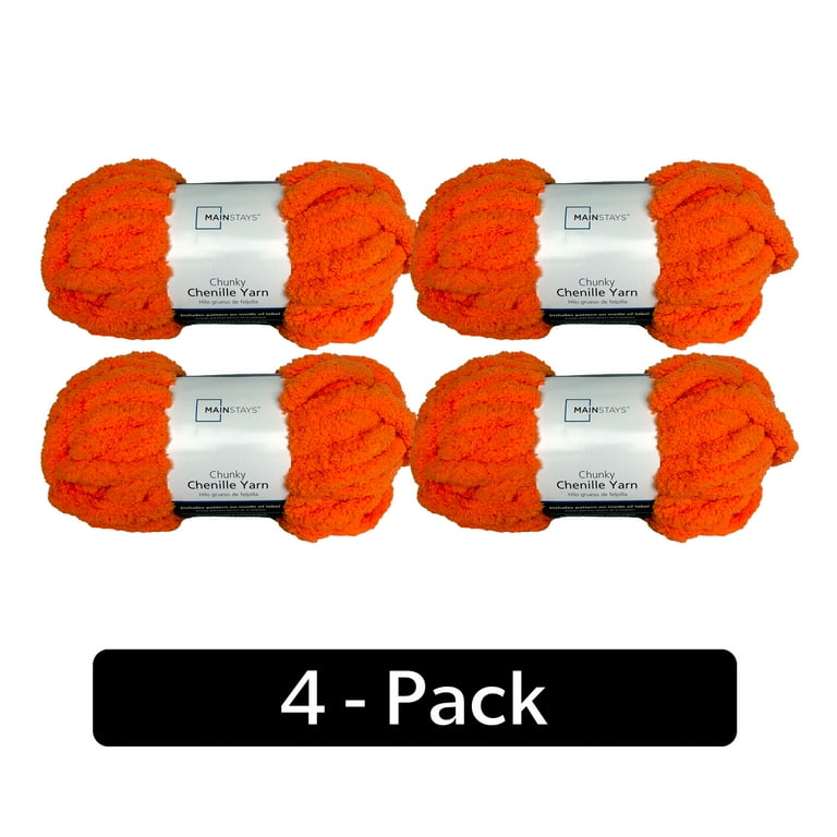 Mainstays Chunky Chenille Yarn 31.7 yd Bright Orange 100 Polyester Super Bulky Pack of 4 Walmart