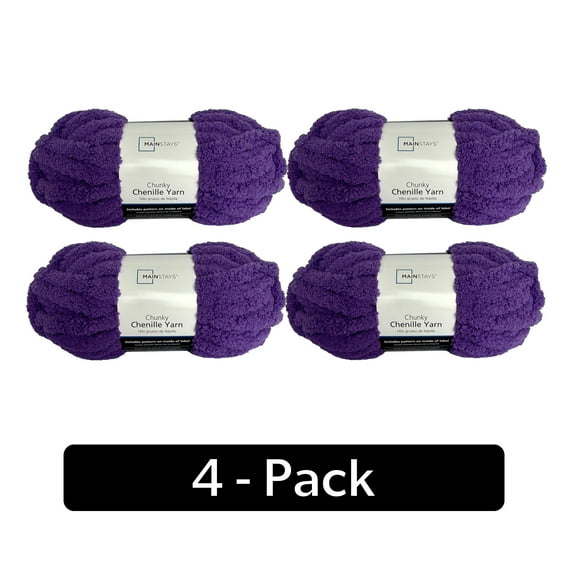 Mainstays Chunky Chenille Yarn, 31.7 yd, Bright Purple, 100% Polyester, Super Bulky, Pack of 4