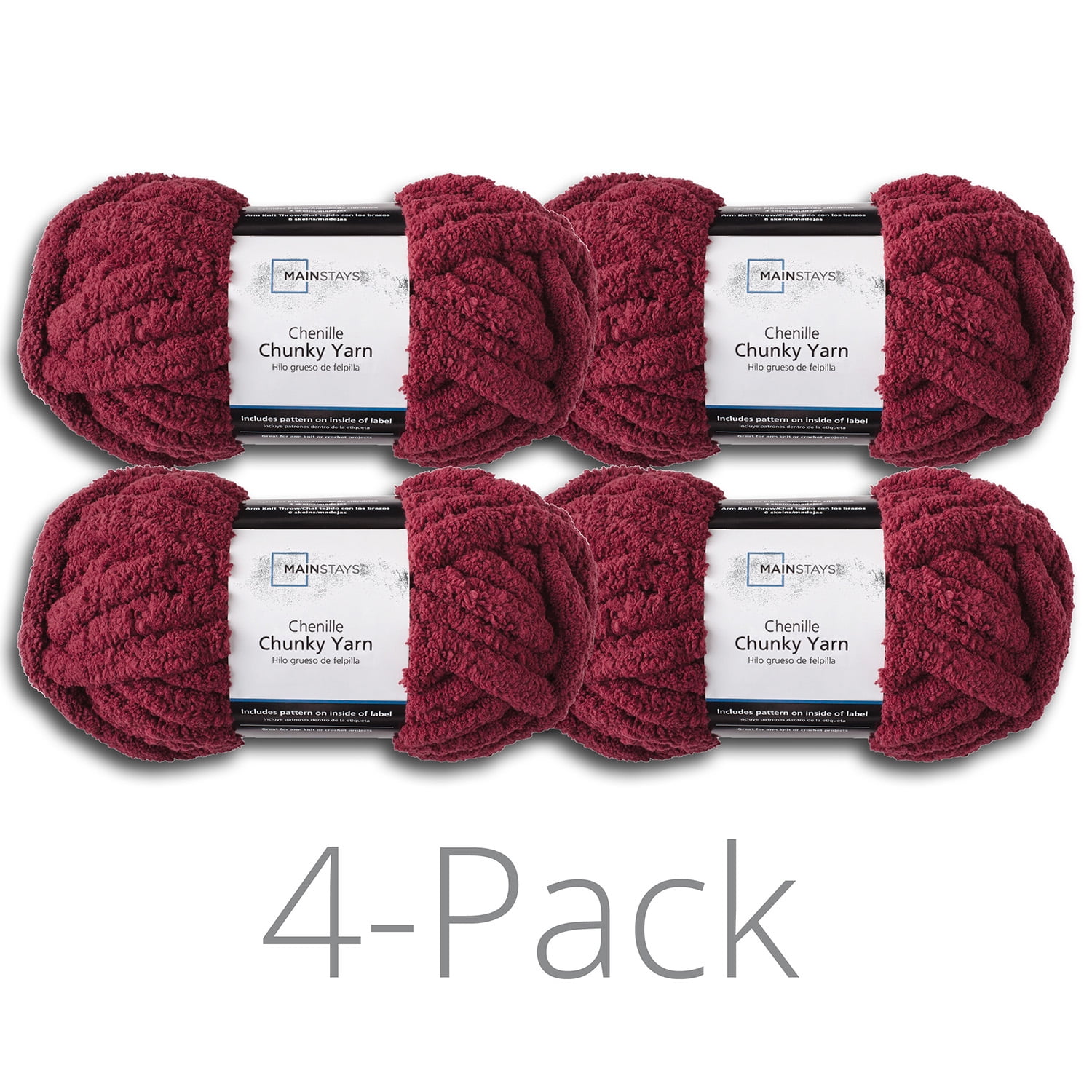 Mainstays 4 pack Chunky Yarn, Maroon/Wine, 1 is open - New