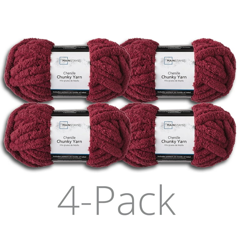 Mainstays Chunky Chenille Yarn, 31.7 yd, Burgundy, 100% Polyester, Super  Bulky, Pack of 4