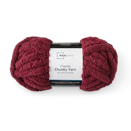 Mainstays Chunky Chenille Yarn, 31.7 yd, Burgundy, 100% Polyester, Super Bulky