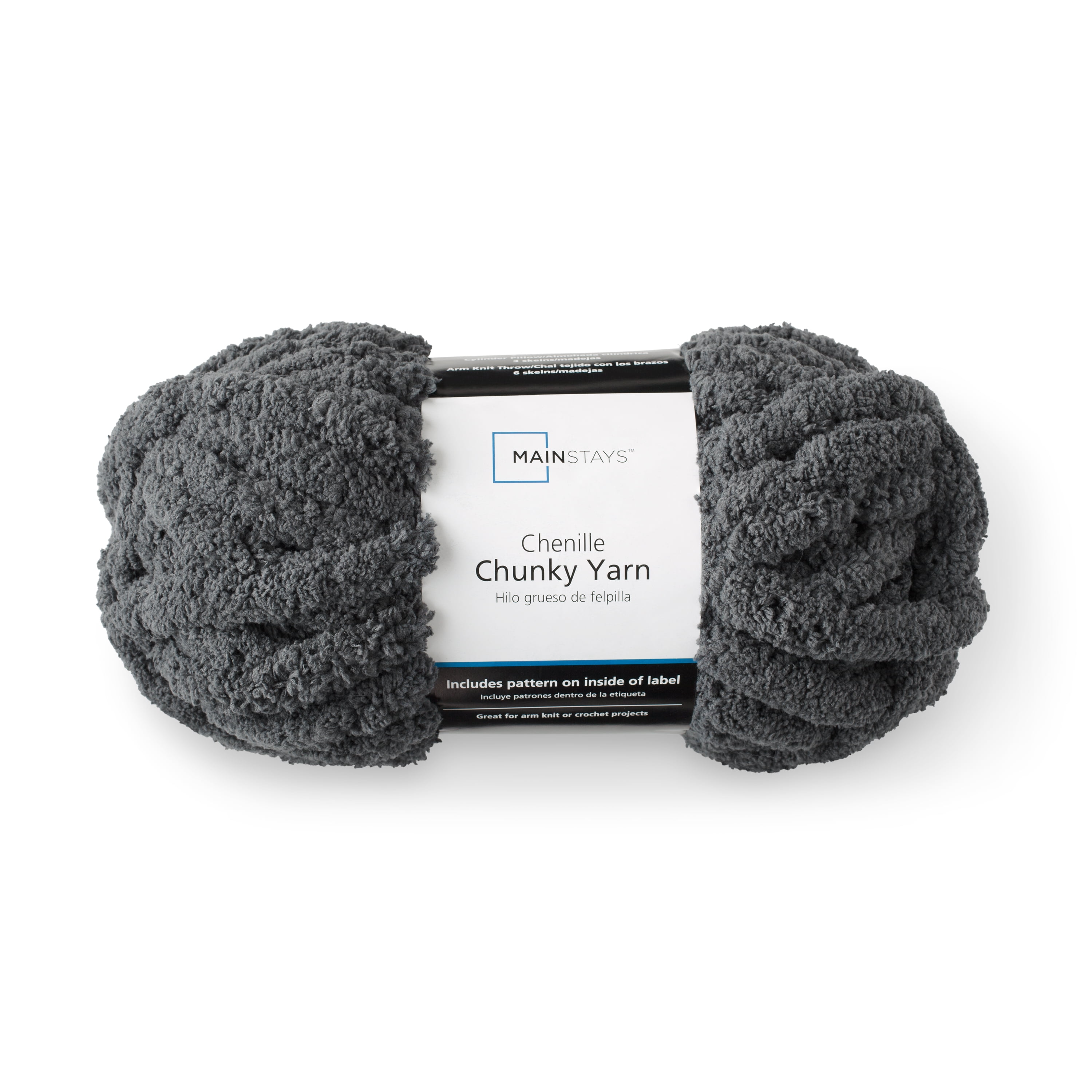 Mainstays 31.7 yd. Chunky Chenille Yarn, Charcoal, 100% POLYESTER, Size: 31.7 Yards, Gray