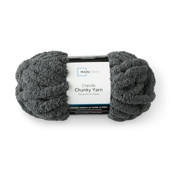 Mainstays Chunky Chenille Yarn, 31.7 yd, Charcoal Grey, 100% Polyester, Super Bulky